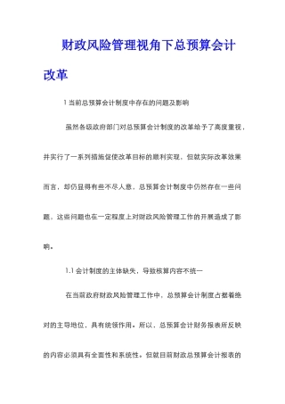 财政风险管理视角下总预算会计改革