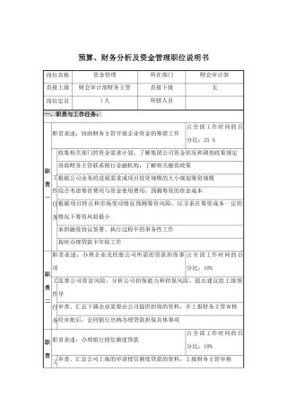资金管理员岗位职务说明