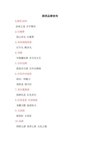 超全经典酒类品牌宣传软文广告词