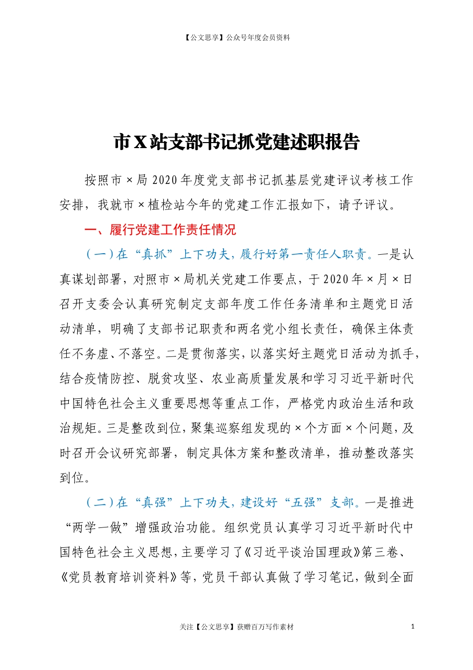 ×站支部书记抓党建述职报告_第1页