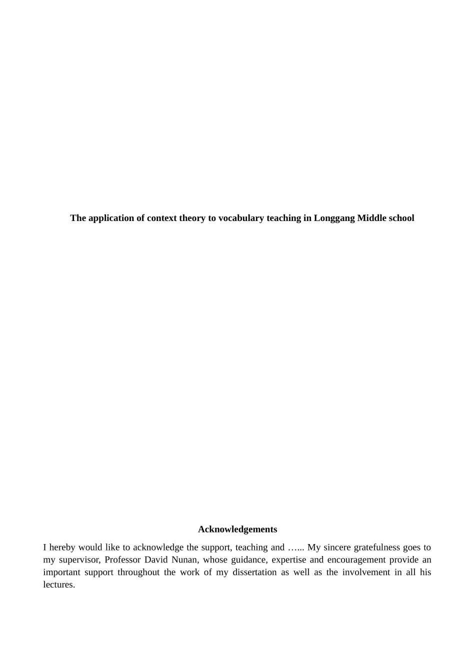 The application of context theory to vocabulary teaching in Longgang Middle school_第1页