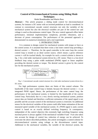 Control of Electromechanical Systems using Sliding Mode Techniques