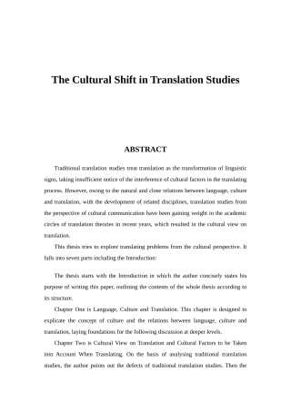 The Cultural Shift in Translation Studies