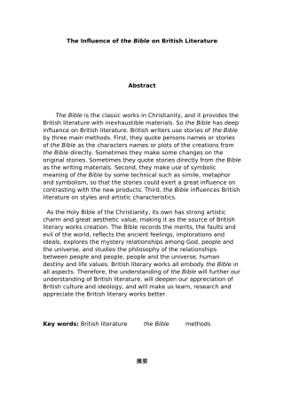 The Influence of the Bible on British Literature