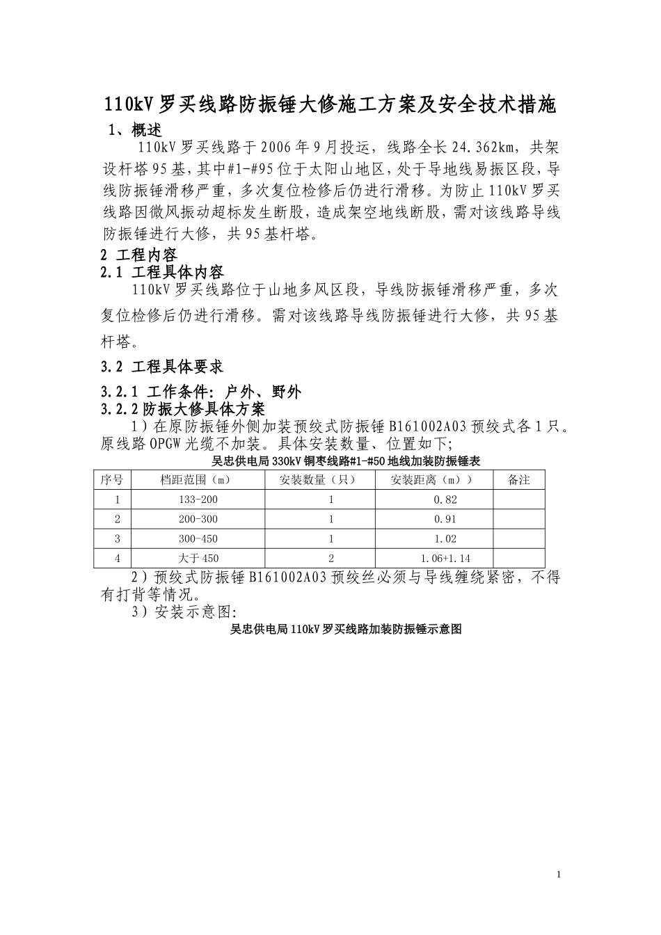 110kV罗买线路防振锤大修施工方案及安全技术措施_第1页