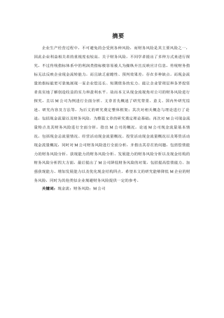 基于现金流视角的M公司财务风险分析与对策研究