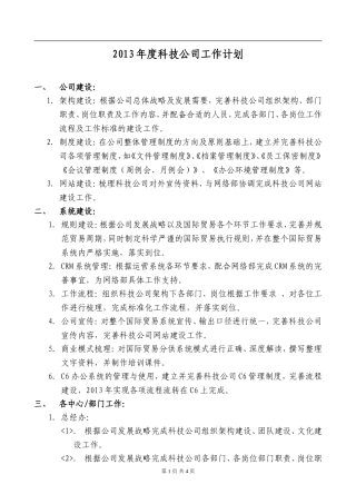 2013年科技公司工作计划