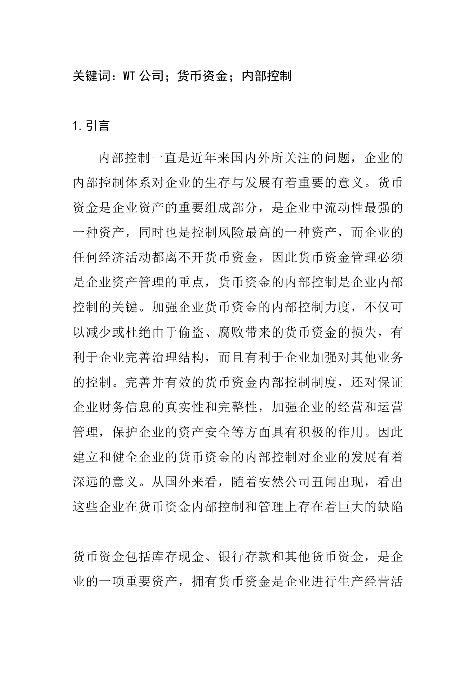 WT公司货币资金内部控制的研究  工商管理专业_第2页