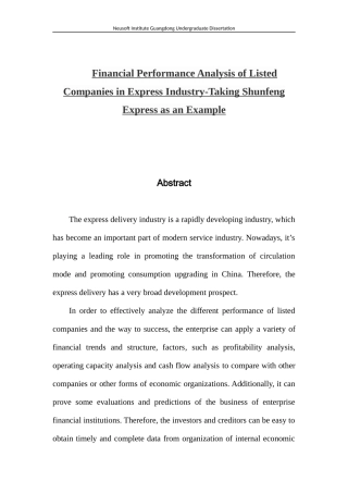 Financial Performance Analysis of Listed Companies in Express Industry-Taking Shunfeng Express as an Example