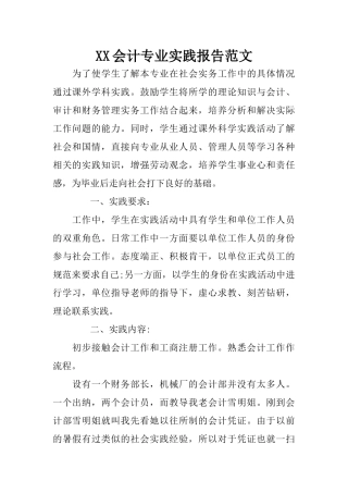 XX会计专业实践报告范文
