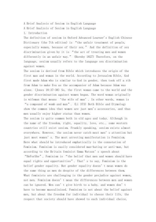 A Brief Analysis of Sexism in English Language