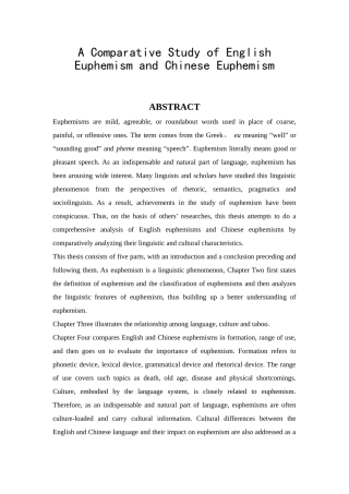 A Comparative Study of English Euphemism and Chinese Euphemism