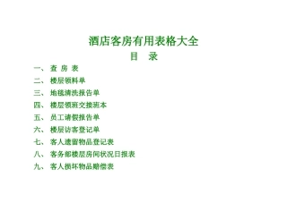 酒店客房实用表格大全