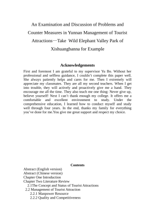 An Examination and Discussion of Problems and Counter Measures in Yunnan Management of Tourist Attractions—Take  Wild Elephant Valley Park of Xishuangbanna for Example