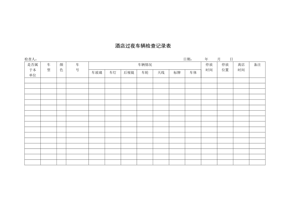 酒店过夜车辆检查记录表_第1页