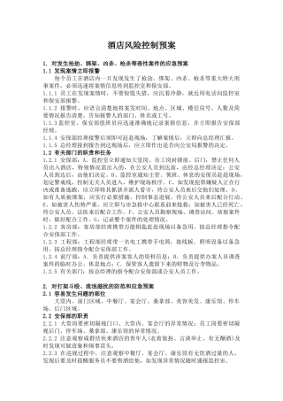 酒店风险控制预案