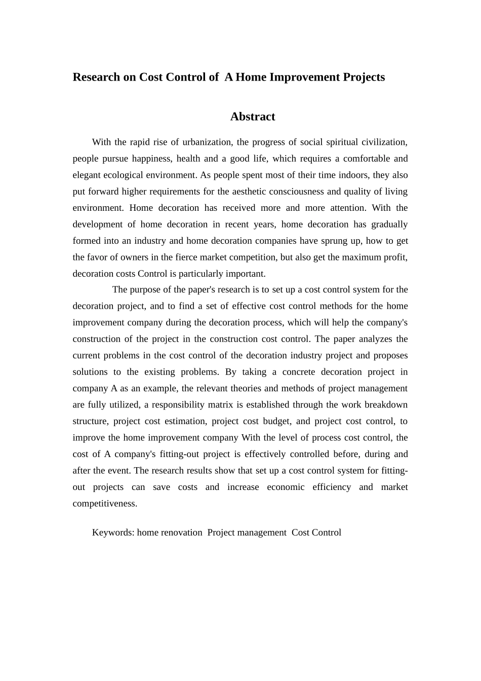 A公司家居装修项目成本控制研究  会计财务管理专业_第2页