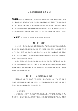 A公司营销战略选择分析  市场营销专业
