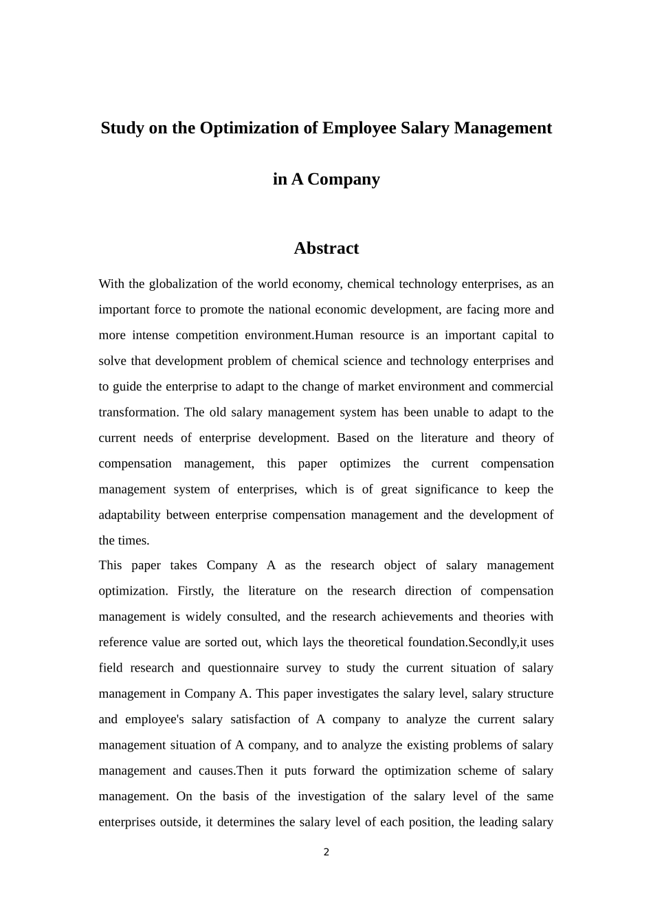 A公司员工薪酬管理优化研究  人力资源管理专业_第2页