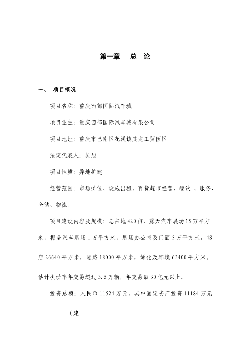 重庆西部国际汽车城可行性研究报告_第1页