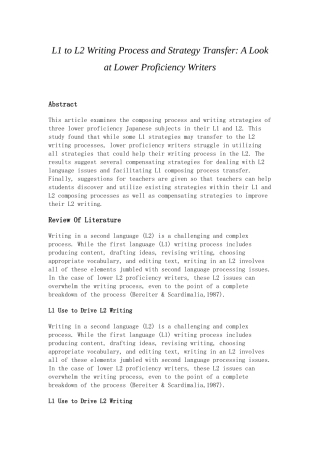 L1 to L2 Writing Process and Strategy Transfer A Look at Lower Proficiency Writers