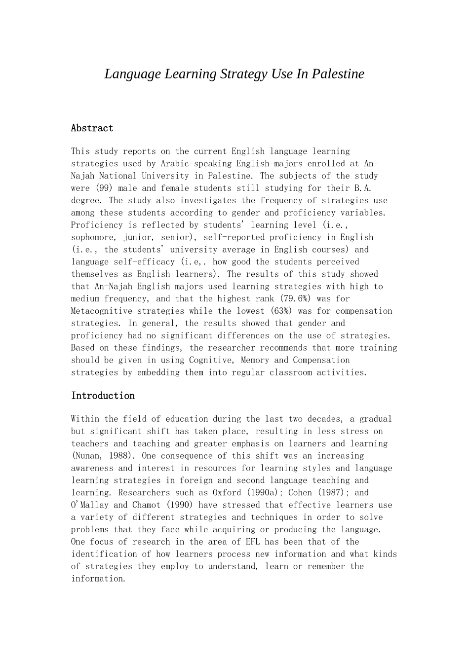 Language Learning Strategy Use In Palestine_第1页