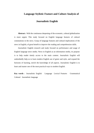 Language Stylistic Feature and Culture Analysis of Journalistic English