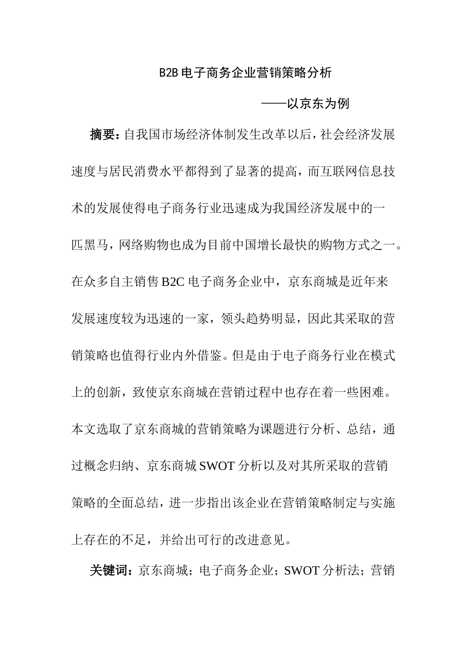 B2B电子商务企业营销策略分析  市场营销专业_第1页