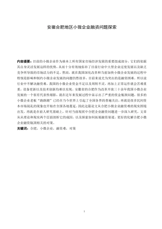 安徽合肥地区小企业融资问题探索  会计学专业