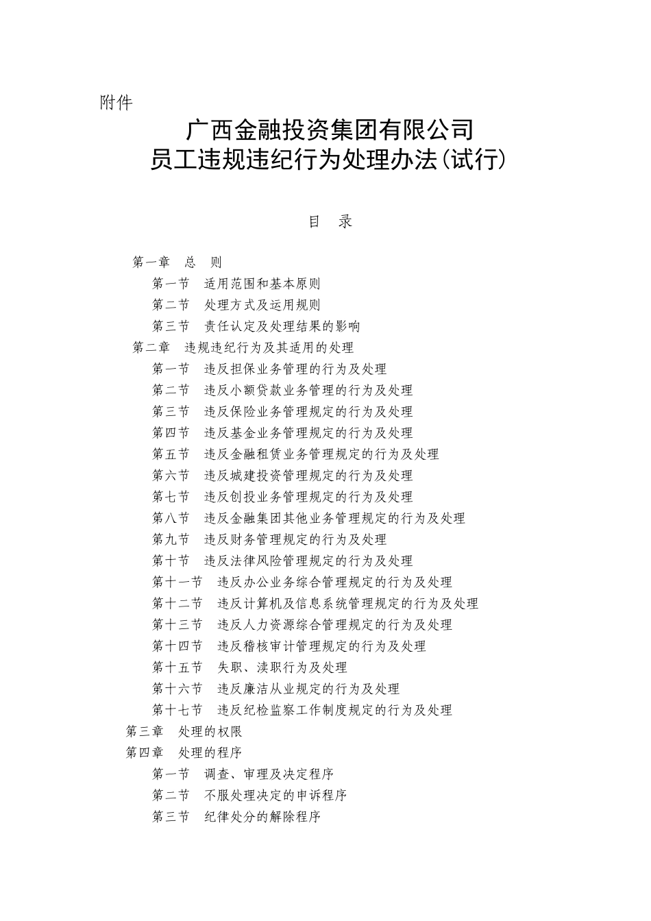 金融投资公司员工违规违纪行为处理办法_第1页