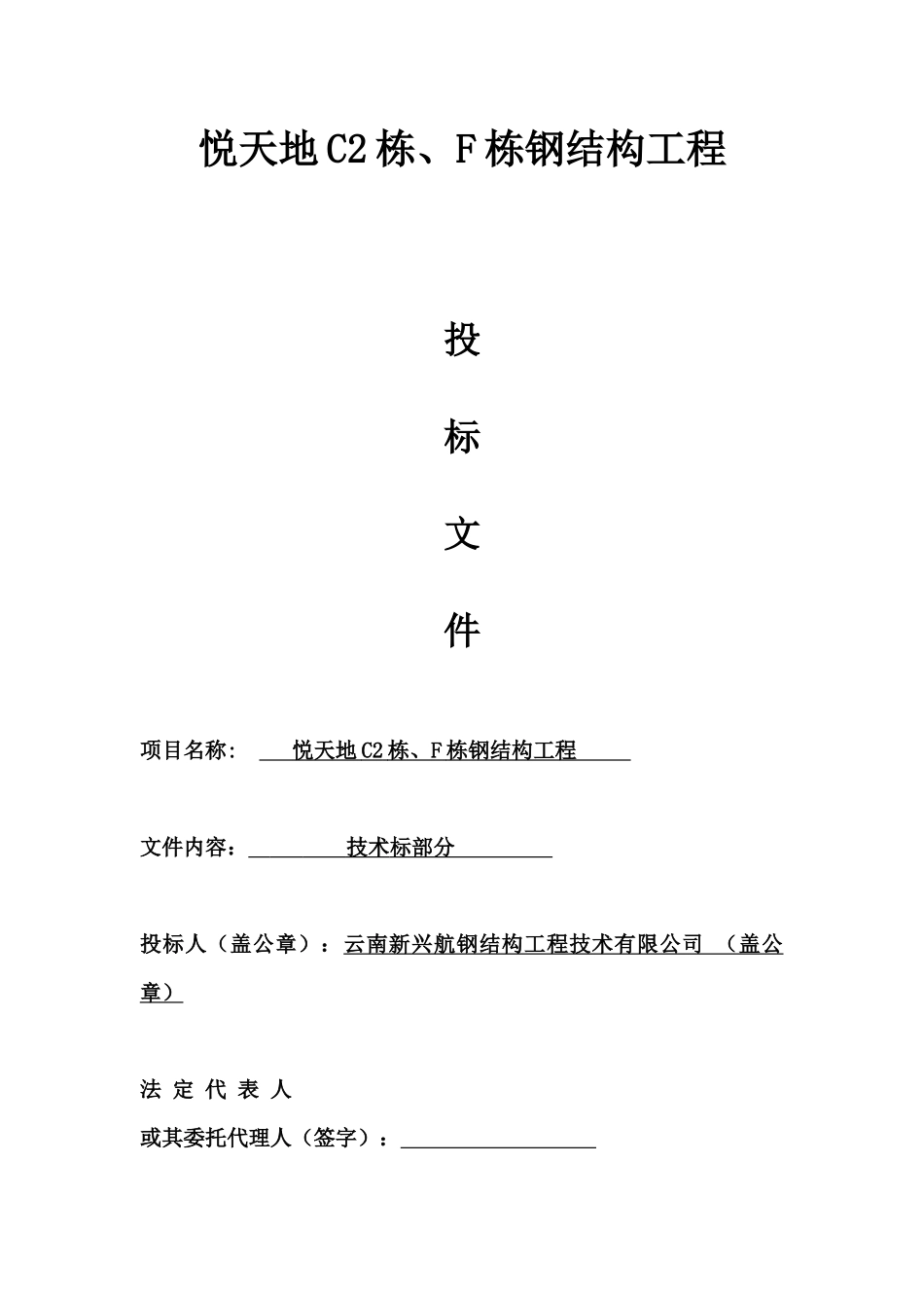 钢结构工程投标文件_第1页