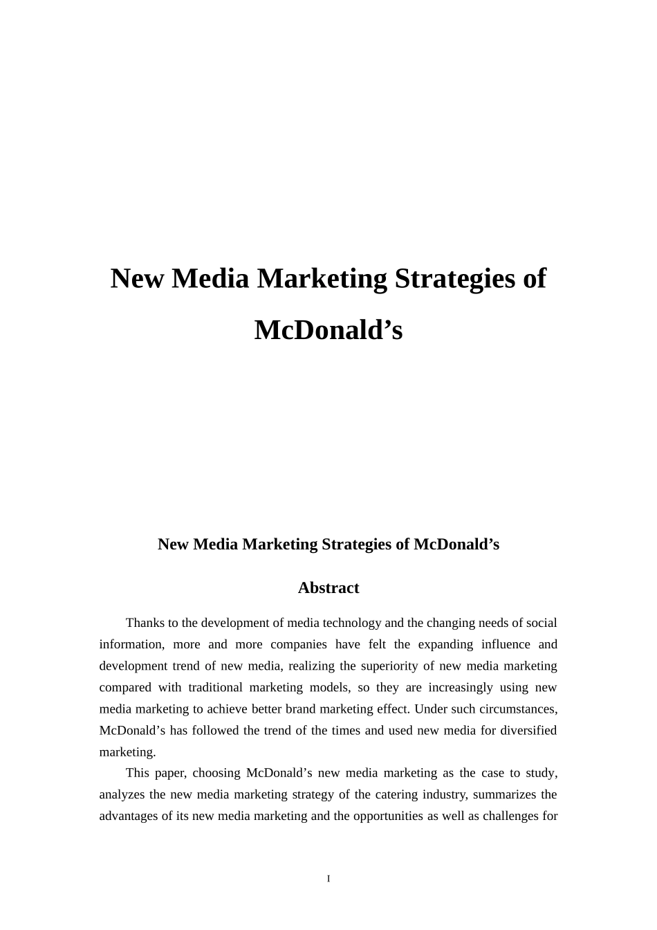 New Media Marketing Strategies of McDonald’s_第1页