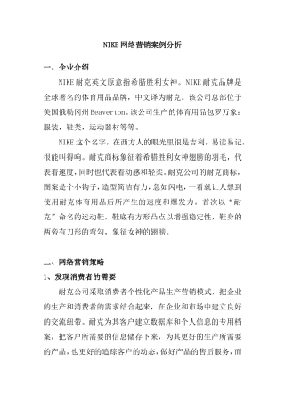 NIKE网络营销案例分析  市场营销专业