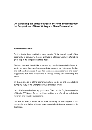 On Enhancing the Effect of English TV News BroadcastFrom the Perspectives of News Writing and News Presentation