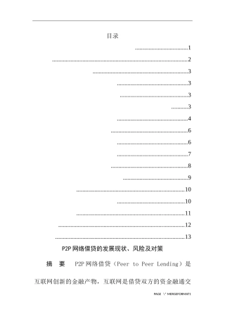 P2P网络借贷的发展现状、风险及对策  金融学专业