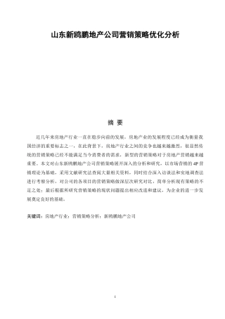 山东新鸥鹏地产公司营销策略优化分析论文设计