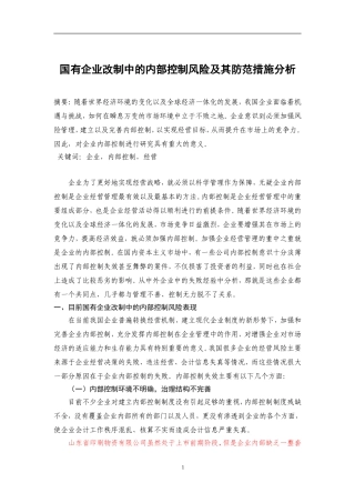 《新经济》-国有企业改制中的内部控制风险及其防范措施分析(1)