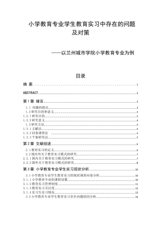 小学教育专业学生教育实习中存在的问题及对策论文设计