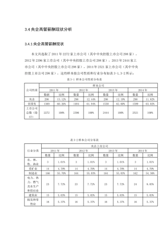 央企高管薪酬现状分析