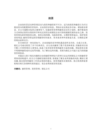 银亿公司投融资管理存在问题及对策分析论文设计