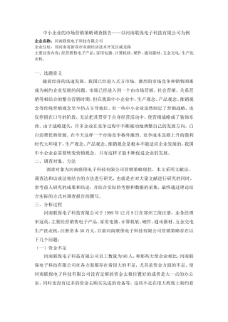 中小企业的市场营销策略调查报告——以河南联保电子科技有限公司为例