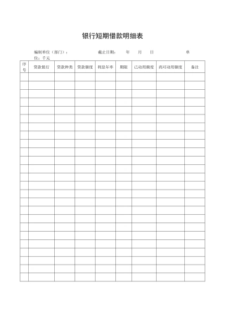 银行短期借款明细表