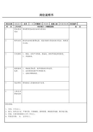 销售会计岗位说明书