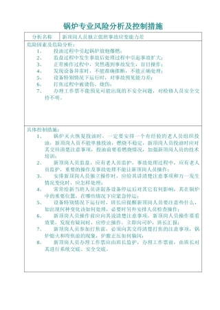 锅炉专业风险分析及控制措施