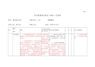 锰系评价安全检查表分析法SCL记录表