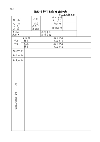 镇级支行干部任免审批表