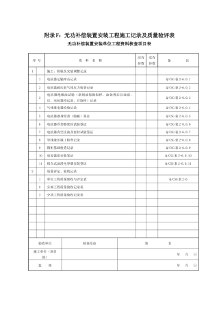附录F：无功补偿装置安装工程施工记录及质量验评表