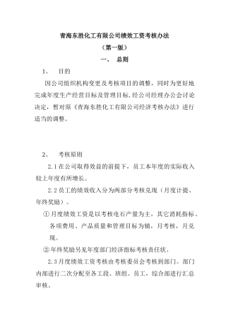 青海某某公司绩效工资考核办法