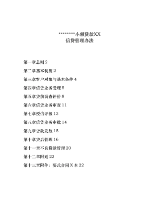 非常实用的小额贷款公司信贷管理办法(内容全面,符合监