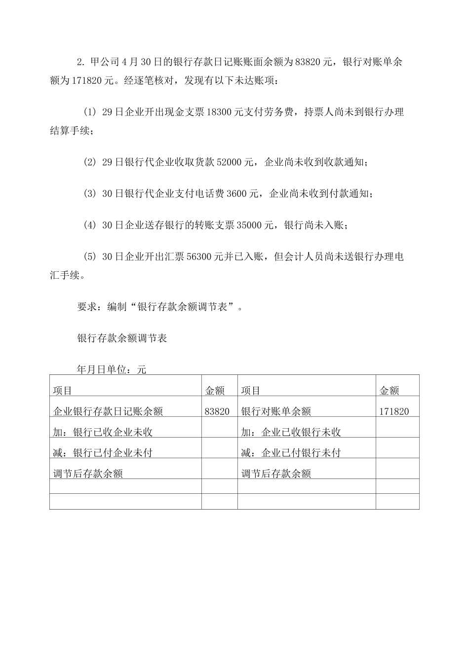 银行存款余额调节表练习_第2页